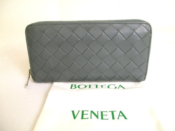 Photo1: BOTTEGA VENETA Intrecciato Gray Leather Round Zip Wallet Purse #9807