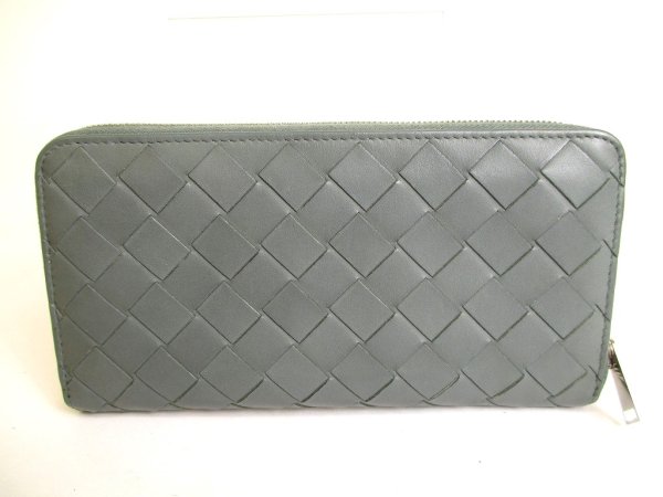 Photo2: BOTTEGA VENETA Intrecciato Gray Leather Round Zip Wallet Purse #9807
