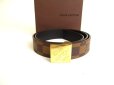 Photo1: LOUIS VUITTON Damier Brown Gold Buckle Belt Waist Size 75-85cm S #9812 (1)