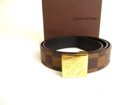 LOUIS VUITTON Damier Brown Gold Buckle Belt Waist Size 75-85cm S #9812