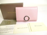 BVLGARI Logo Clip Light Pink Leather Business Card Case Card Holder #9814
