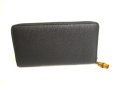 Photo2: GUCCI Marmont GG Bamboo Black Leather Round Zip Long Wallet #9823 (2)