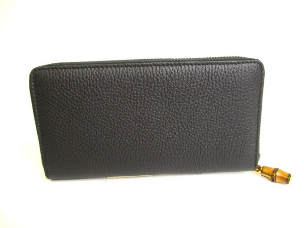 Photo2: GUCCI Marmont GG Bamboo Black Leather Round Zip Long Wallet #9823