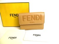 FENDI ROMA Light Brown Leather Trifold Wallet Compact Wallet #9833