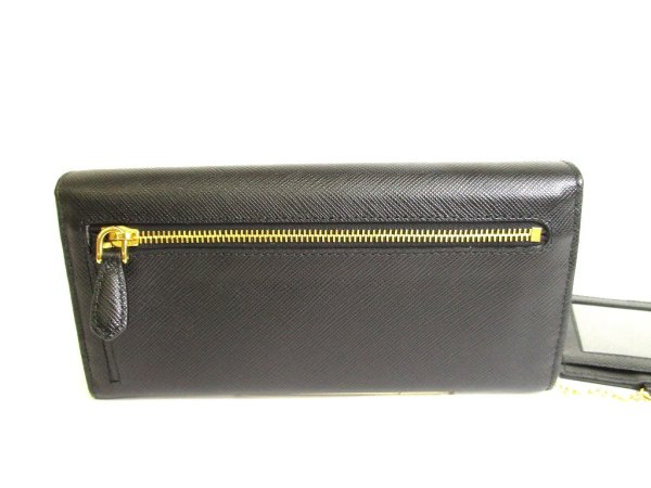 Photo2: PRADA Saffiano Metal Black Leather Bifold Long Flap Wallet #9834