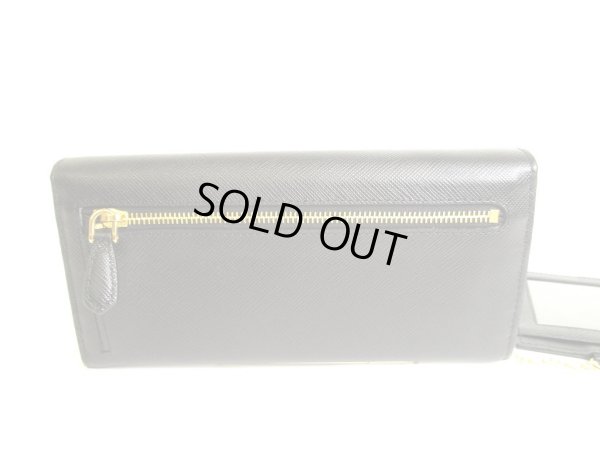 Photo2: PRADA Saffiano Metal Black Leather Bifold Long Flap Wallet #9834