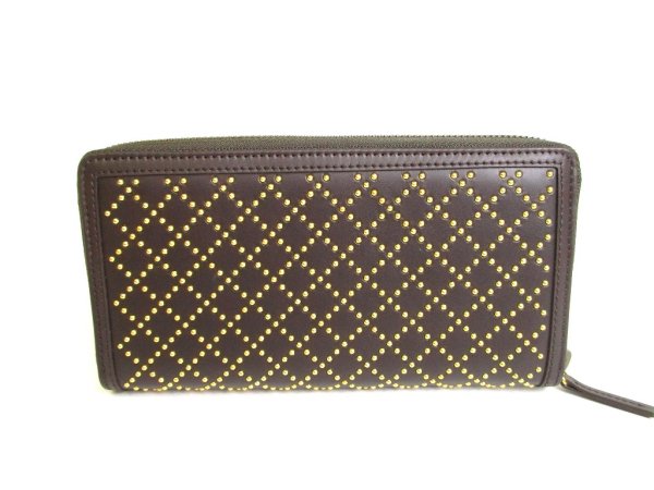 Photo2: GUCCI GG Diamante Spike Dark Brown Leather Round Zip Wallet #9841