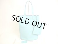 TIFFANY＆CO. Blue Leather Tote Bag Hand Bag w/Pouch #9843