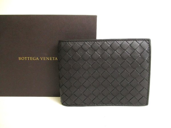Photo1: BOTTEGA VENETA Intrecciato Black Leather Bifold Wallet Compact Wallet #9855