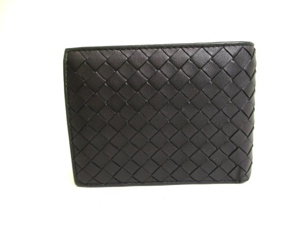 Photo2: BOTTEGA VENETA Intrecciato Black Leather Bifold Wallet Compact Wallet #9855