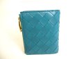 Photo2: BOTTEGA VENETA Intrecciato Blue green Leather Bifold Wallet Compact Wallet #9858 (2)