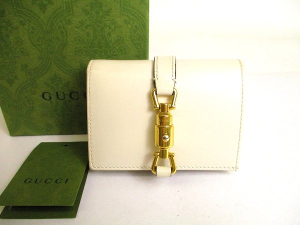 Photo1: GUCCI Jackie 1961 White Leather Bifold Card Case Wallet Compact Wallet #9859
