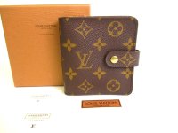LOUIS VUITTON Monogram Brown Leather Bifold Wallet Compact Zippe #9860
