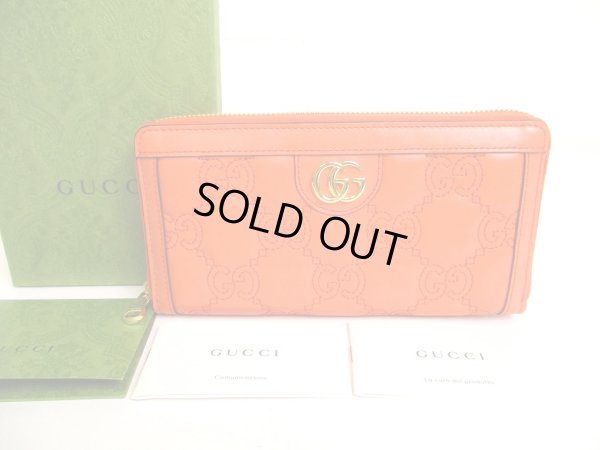 Photo1: GUCCI GG Matelasse Orange Leather Zip Around Wallet #9867