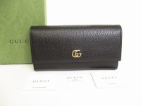 GUCCI Marmont G Black Leather Continental Wallet Flap Long Wallet #9875