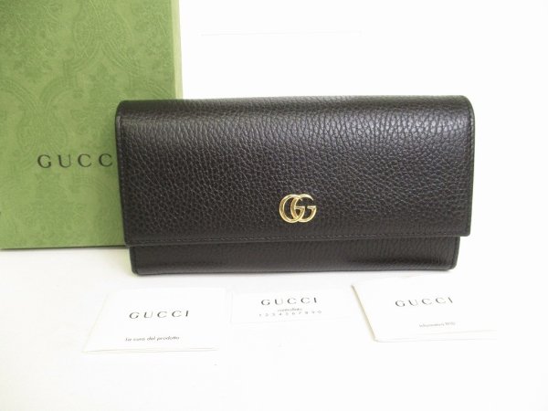 Photo1: GUCCI Marmont G Black Leather Continental Wallet Flap Long Wallet #9875