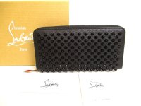 Christian Louboutin Panettone Black Leather Spikes Round Zip Wallet #9877