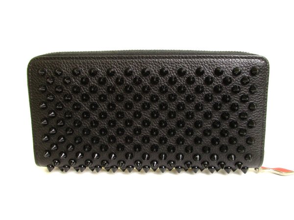 Photo2: Christian Louboutin Panettone Black Leather Spikes Round Zip Wallet #9877