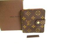 LOUIS VUITTON Monogram Brown Leather Bifold Wallet Compact Zippe #9878