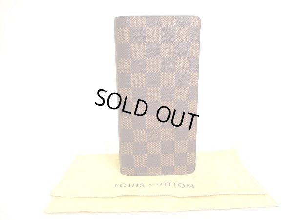 Photo1: LOUIS VUITTON Damier Brown Leather Long Wallet Portefeuille Brazza #9879
