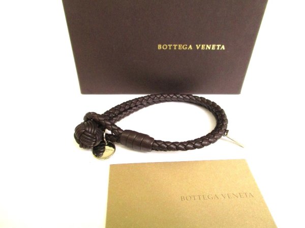 Photo1: BOTTEGA BENETA Intrecciato Dark brown Leather Bangle Bracelet #9883