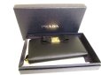 Photo12: PRADA Gold Saffiano Black Leather Ribbon Motif Round Zip Long Wallet #9884