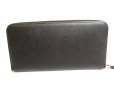 Photo2: PRADA Gold Saffiano Black Leather Ribbon Motif Round Zip Long Wallet #9884 (2)