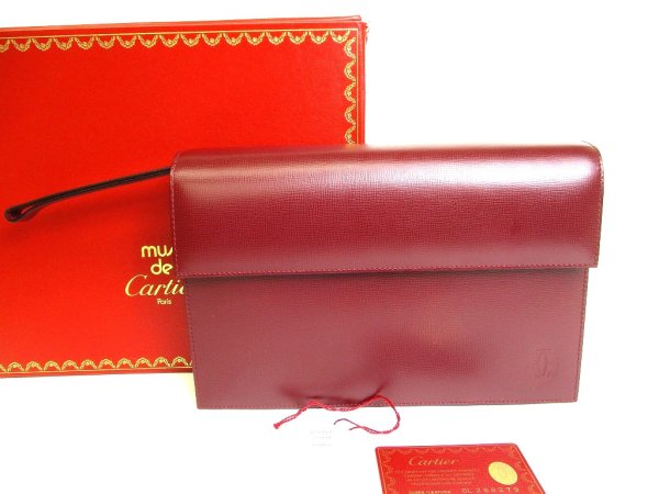 Photo1: Cartier Bordeaux Leather Must de Cartier B5 Document Case Clutch Bag #9902