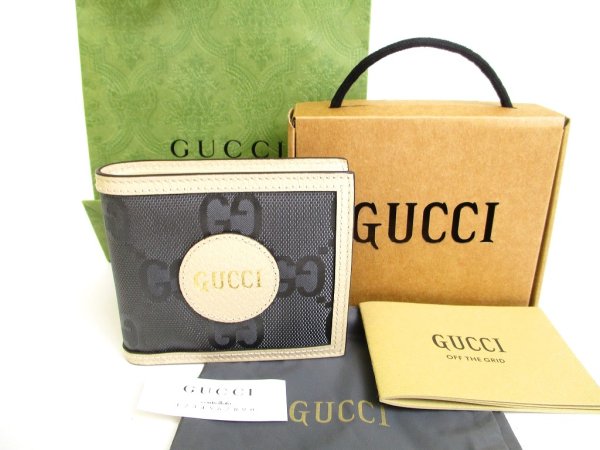 Photo1: GUCCI Off The Grid Gray Nylon Beige Leather Bifold Wallet #9904