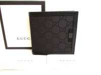 GUCCI GG Black Nylon and Leather Bifold Bifold Wallet Compact Wallet #9906