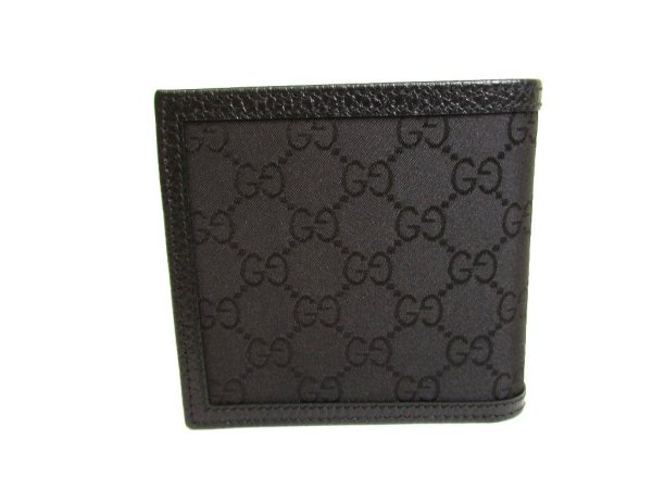 Photo2: GUCCI GG Black Nylon and Leather Bifold Bifold Wallet Compact Wallet #9906