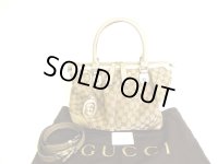 GUCCI GG Brown Canvas Gold Leather Hand Bag Tote Bag w/Strap Purse #9908