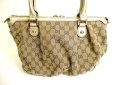 Photo2: GUCCI GG Brown Canvas Gold Leather Hand Bag Tote Bag w/Strap Purse #9908 (2)