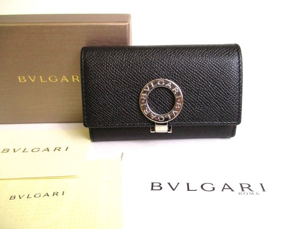 Photo1: BVLGARI Black Leather Logo Clip 6 Pics Key Cases #9910