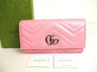 GUCCI Marmont G Pink Leather Continental Wallet Flap Long Wallet #9913