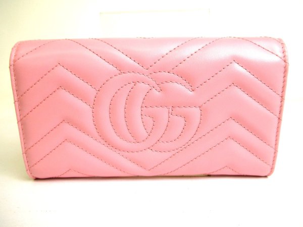 Photo2: GUCCI Marmont G Pink Leather Continental Wallet Flap Long Wallet #9913