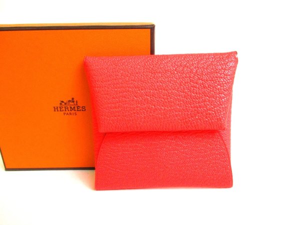 Photo1: HERMES Pink and Brown Chevre Myzore Leather Coin Purse Bastia #9920