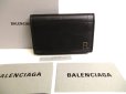 Photo1: BALENCIAGA Black Leather Card Holder Accordeon Hold #9923 (1)