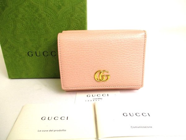 Photo1: GUCCI Double G Marmont Light Pink Leather Trifold Wallet #9926