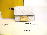 FENDI White Leather Baguette Micro Trifold Wallet Compact Wallet #9932