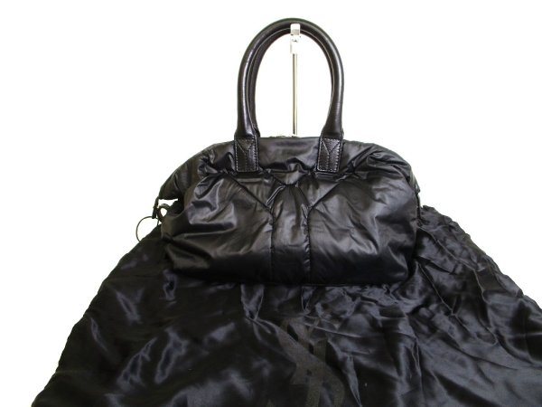 Photo1: Saint Laurent Paris Y Motif Black Nylon Leather Hand Bag Purse #9933