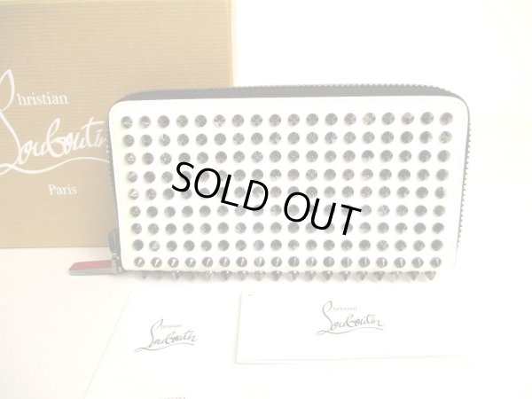 Photo1: Christian Louboutin Panettone White Leather Spikes Round Zip Wallet #9934