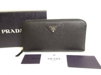 PRADA Black Calf Leather Round Zip Long Wallet #9939
