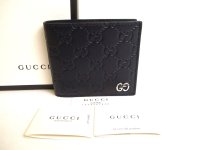 GUCCI GG Metal Guccissima Navy Blue Signature Leather Bifold Wallet #9947