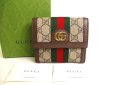 Photo1: GUCCI Brown Leather Bifold Wallet Ophidia GG French Flap Wallet #9948 (1)