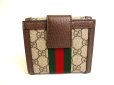 Photo2: GUCCI Brown Leather Bifold Wallet Ophidia GG French Flap Wallet #9948 (2)
