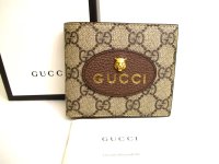 GUCCI Neo Vintage GG Supreme Canvas Yellow Leather Bifold Bill Wallet #9951