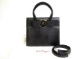 Photo1: Salvatore Ferragamo Vara Black Leather Hand Bag w/Strap #9953 (1)
