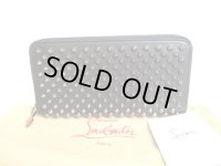 Christian Louboutin Panettone Black Leather Spikes Round Zip Wallet #9954