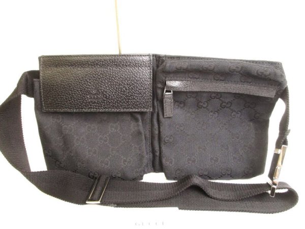 Photo1: GUCCI GG Black Canvas Waist Packs Belt Bag Purse #9957